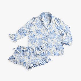 LoveShackFancy Garden Damask Ruffle Short Bamboo Viscose Pajama Set
