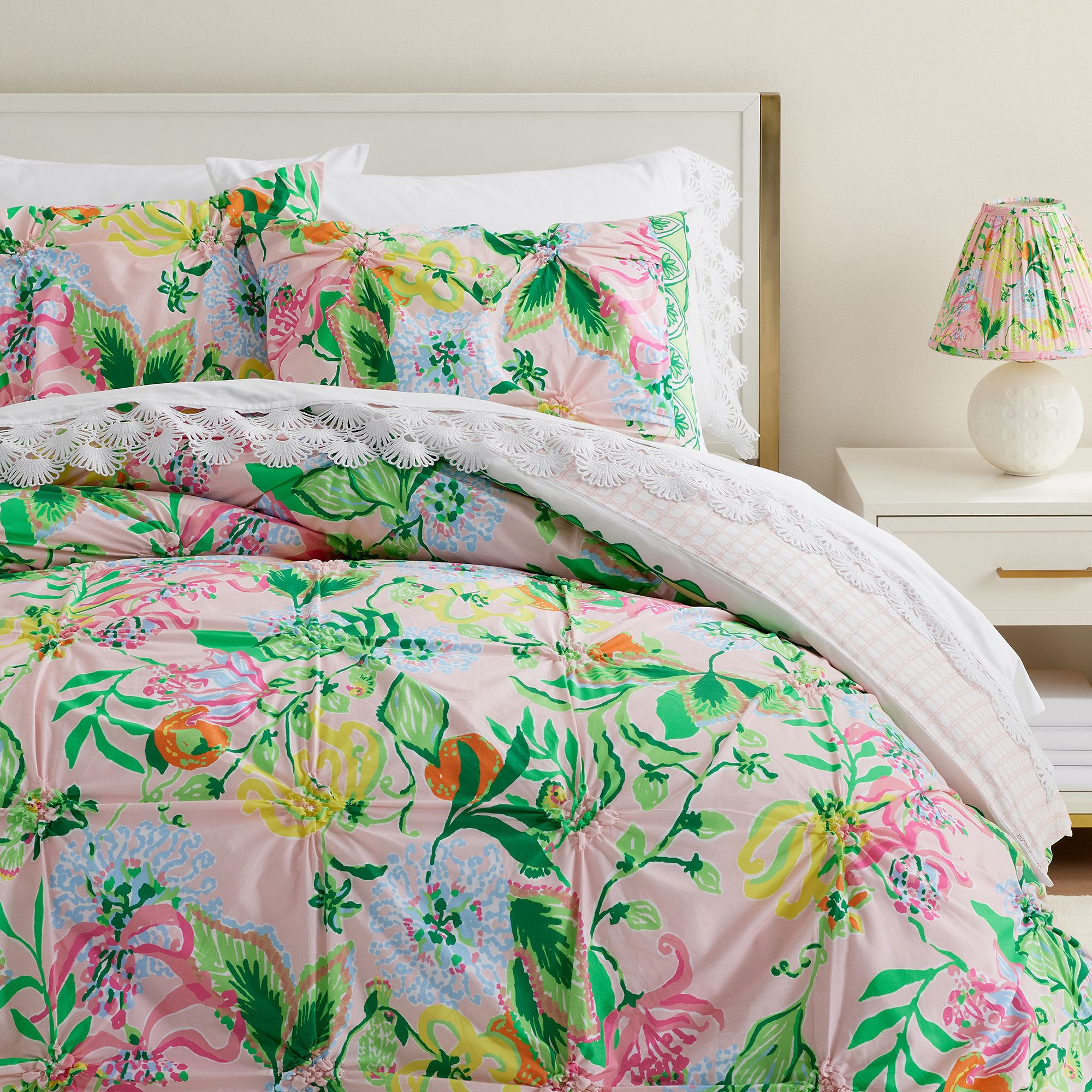 Lilly Pulitzer Tropical Floral Cap - Green, Pink, Blue NEW #11 Preppy Hibiscus Stripes, 1 Seamless Pattern, Pink and White  main image 3