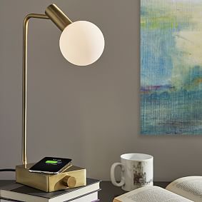 Modern Deco Wireless Charging &amp; USB Task Lamp (18")