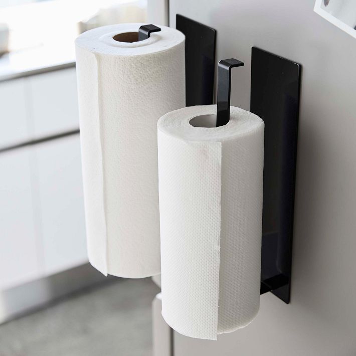 Magnetic Paper Towel Holder - Under Cabinet Mount For Fridge, Oven, Or Washer - Black Metal