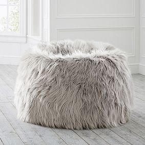 Large Himalayan Faux-Fur Gray Beanbag Chair