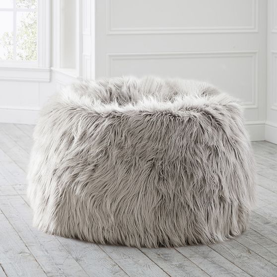 Large Himalayan Faux-Fur Gray Beanbag Chair