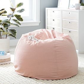 Large Chenille Plain Weave Washed Blush Bean Bag Chair