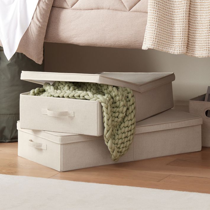 Underbed Storage Stacking Bin Bundle, Oat, Set of 2 | Dorm Essentials