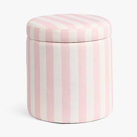 Open Box: Simple Round Storage Ottoman - Cabana Stripe Mauve Blush