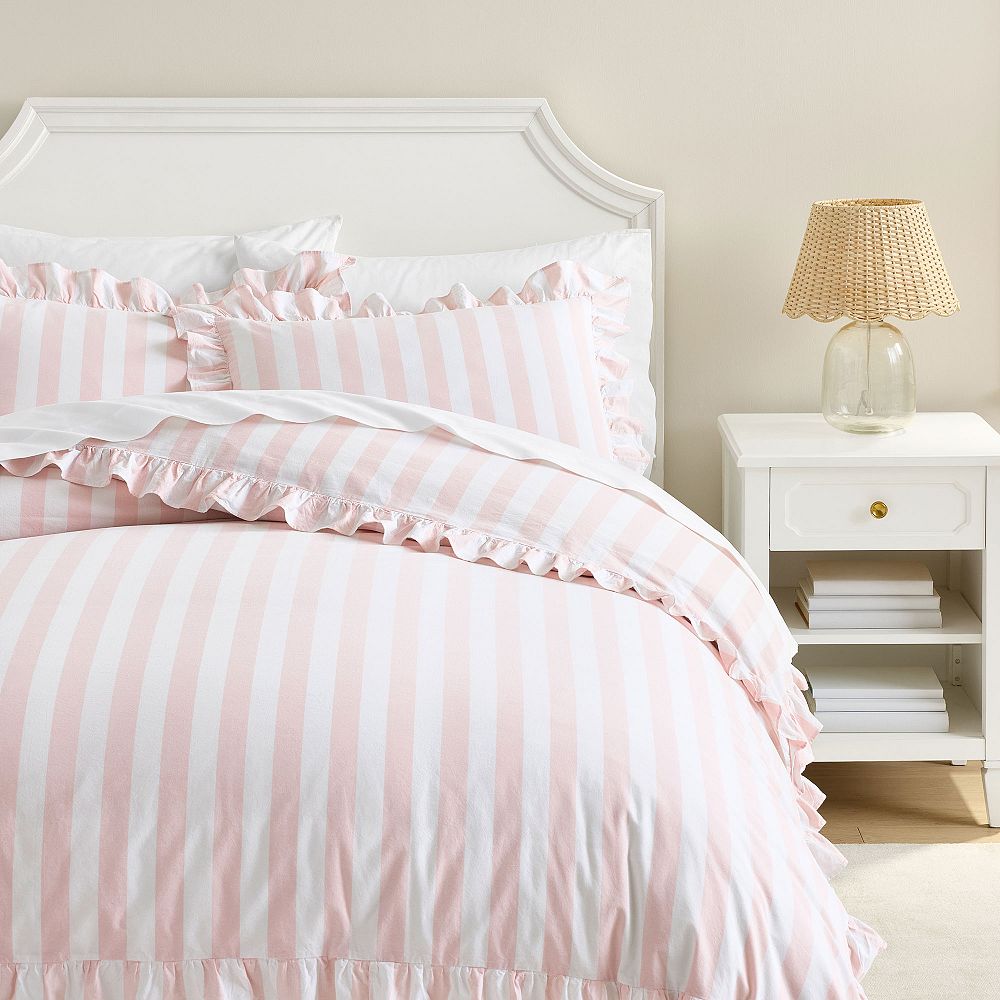 Cabana Stripe Ruffle Duvet Cover - Full/Queen, Pink