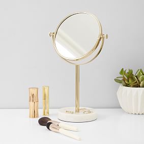 Marble and Gold Storage Vanity Mirror