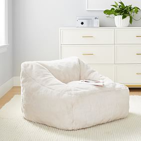 Polar Bear Faux Fur Ivory Modern Bean Bag Lounger Collection