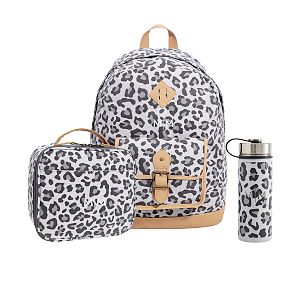 Northfield Black/White Leopard Large Backpack and Cold Pack Lunch Bundle, Set of 3