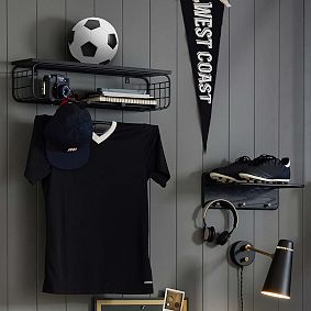 Metal Grid Helmet Shelf With Hooks (15"x6")