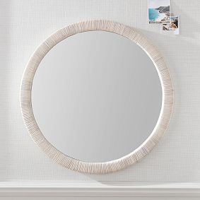 Whitewash Coastal Rattan Round Mirror (30")