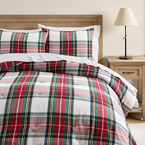 Open Box: Stewart Plaid Flannel Reversible Comforter, Full/Queen - Ivory Multi