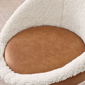Faux Leather Caramel &amp; Sherpa Ivory Round Swivel Desk Chair