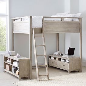 Hampton Full Loft Bed with Media &amp; Bookcase Set