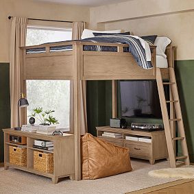 Hampton Full Loft Bed with Media &amp; Bookcase Set