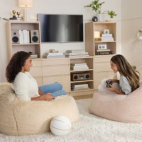 Large Sparkle Faux Fur Taupe Modern Bean Bag Lounger