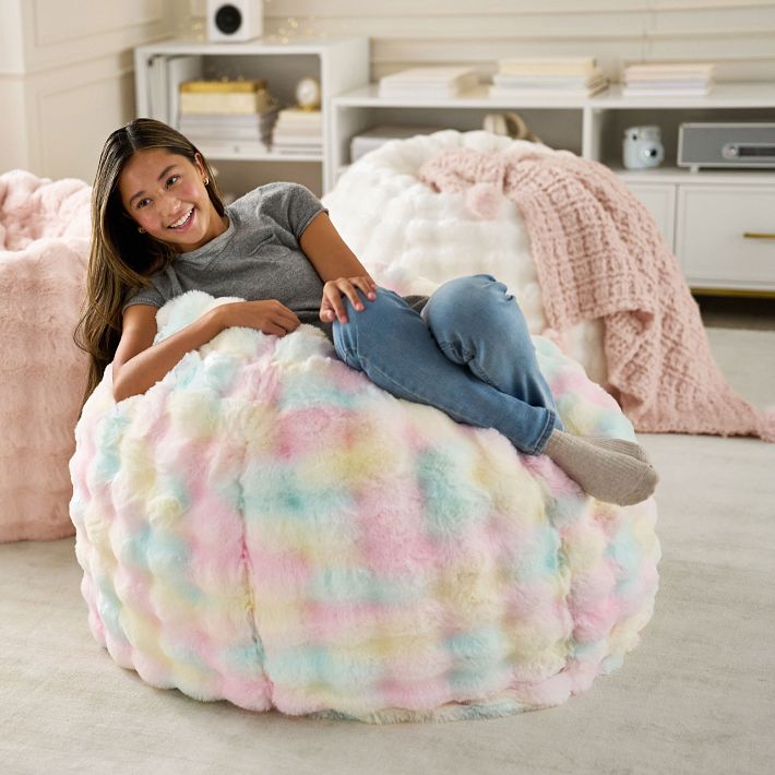 Marshmallow Faux Fur Tie-Dye Bean Bag Chair | Pottery Barn Teen