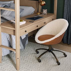 Faux Leather Caramel &amp; Sherpa Ivory Round Swivel Desk Chair