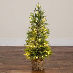 Pre-Lit Cypress Christmas Tree in Decorative Basket (3 Ft.)