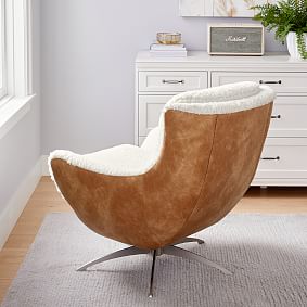 Sherpa Ivory + Faux Leather Caramel Lennon Lounge Chair