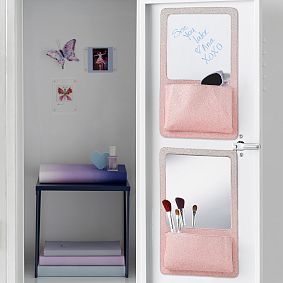 Blush Ombre Glitter Fabric Locker Pocket With Dry Erase