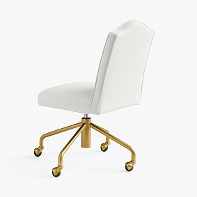 Performance Linen Blend White Piped Desk Chair