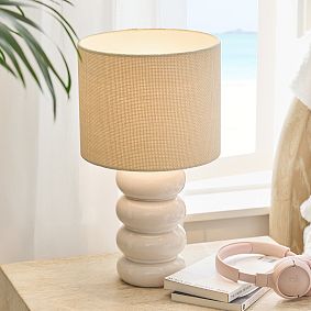 Ceramic Bubble Table Lamp with Woven Shade (18")