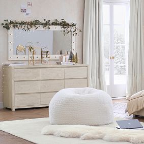 Large Cloud Faux Fur Ivory Bean Bag Chair Slipcover Only