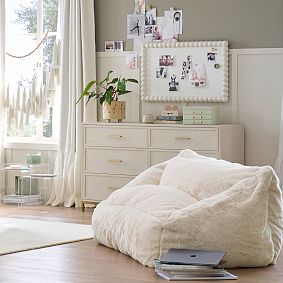 Double Polar Bear Faux Fur Ivory Modern Bean Bag Lounger