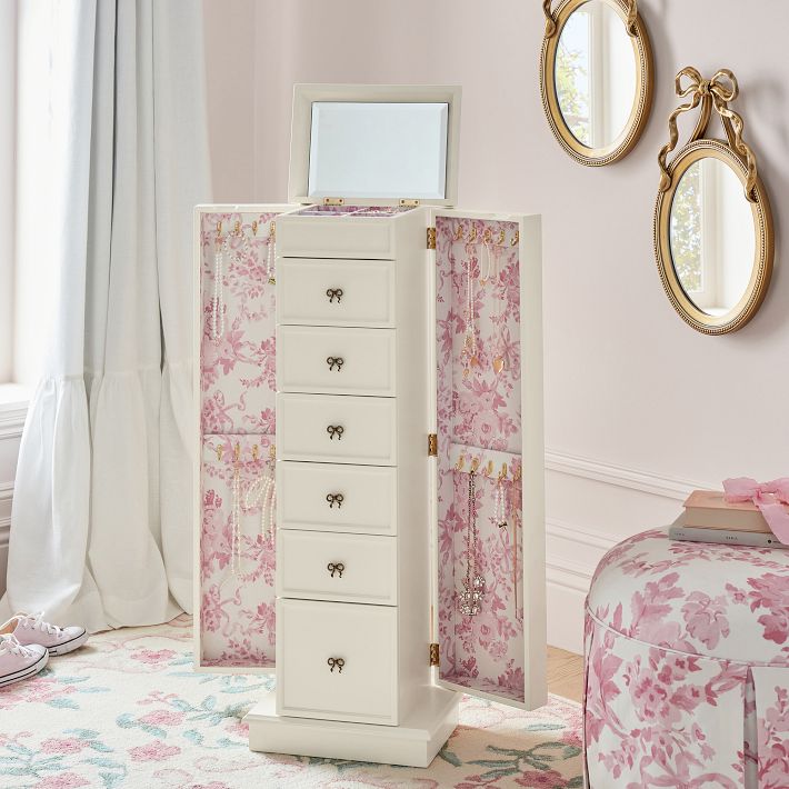 Pink Love アンティークホワイト木製キャビネット LoveShackFancy Regency Jewelry Tower | Pottery Barn Teen