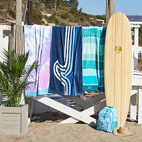 Navy Wave Stripe Beach Towel UPF 50+