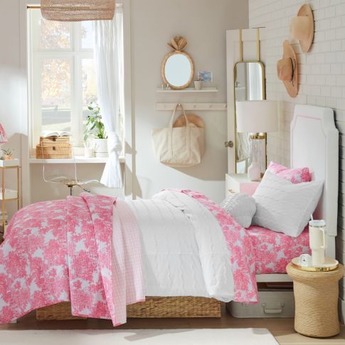 Lilly Pulitzer Pink Palms Dorm Room