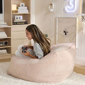 Large Low Pile Faux Fur Pale Blush Modern Bean Bag Lounger