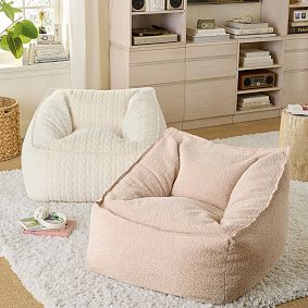 Large Low Pile Faux Fur Pale Blush Modern Bean Bag Lounger