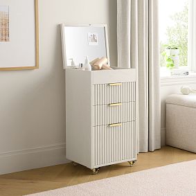 Channeled Beauty Rolling Cart with Mirror (34.75"x20.25")