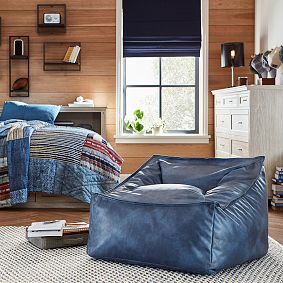 Large Faux Leather Navy Modern Bean Bag Lounger