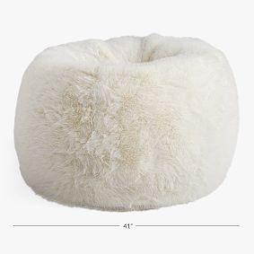 Large Feathery Faux Fur Ivory Bean Bag Chair