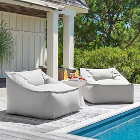 Large Canvada Light Gray Indoor/Outdoor Modern Bean Bag Lounger