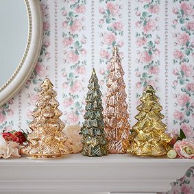 Light-Up Glass Decorative Trees - Set of 4