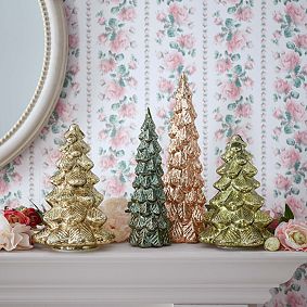 Light-Up Glass Decorative Trees - Set of 4