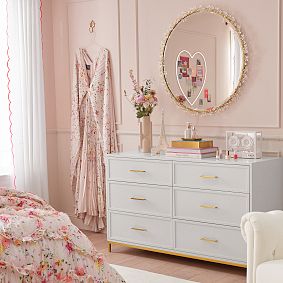 Monique Lhuillier Crystal Flower Framed Round Mirror (36")