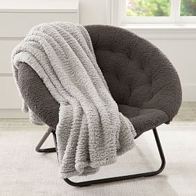Sherpa Hang-A-Round Chair &amp; Cozy Bed Blanket Gift Set - Charcoal