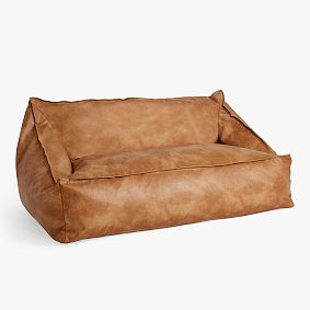 Double Faux Leather Caramel Modern Bean Bag Lounger