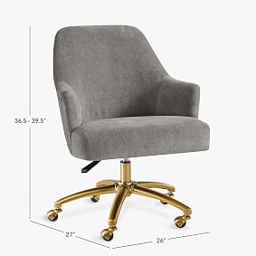Distressed Velvet Pleated Swivel Desk Chair - Metal