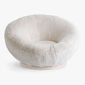 Open Box:  Polar Bear Faux-Fur Ivory Groovy Swivel Chair