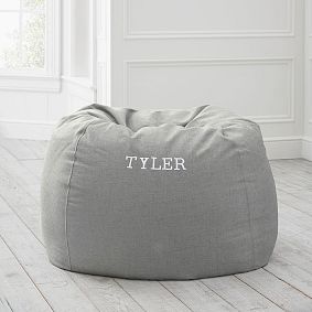 Large Chenille Plain Weave Washed Gray Bean Bag Chair