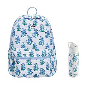 Colby Roller Rabbit Blue Floral Backpack &amp; Water Bottle Bundle