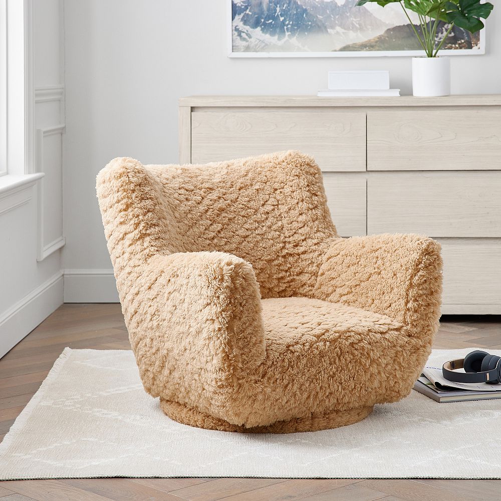 Cloud Fur Latte Lennon Swivel Chair | Pottery Barn Teen
