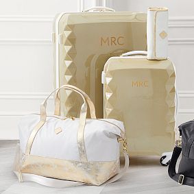 Luxe Hard-Sided Gold Glitter Checked Spinner Suitcase