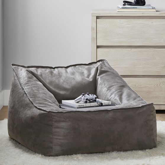 Large Textured Faux Suede Charcoal Modern Bean Bag Lounger